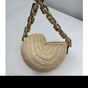 Gold Chain Woven Shell Bag